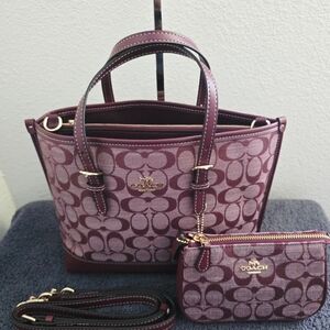 NWOT COACH CR293 Mollie 25 Denim Chambray "WINE" Tote Bag & Nolita 15 Wristlet
